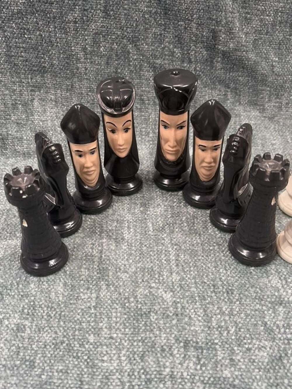 Vintage Duncan Hand-Painted Ceramic Medieval Figural Chess Set
